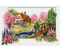 No Count Cross Stitch On White Aida 14, Spring Cottage